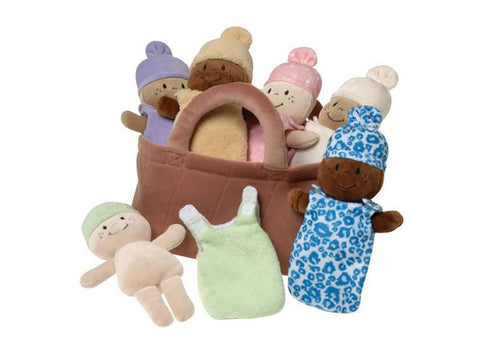 Basket full of babies - black and brown baby dolls
