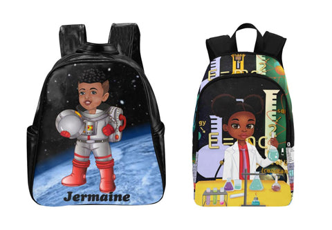 Brown Kid Swag Backpacks with black characters