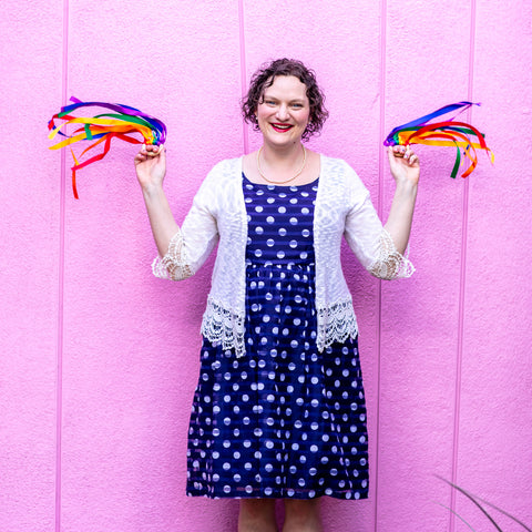 Ruth Rau, Founder Mouse Loves Pig - Pink wall and ribbon wands