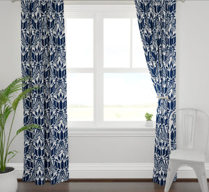 Lotus print curtains navy curtains dining room curtains navy living ro ...