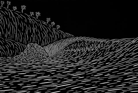 Wave, Wood Block Print, Hawaii, Steven Kean, Printmaker, Oahu, Honolii, Olukai
