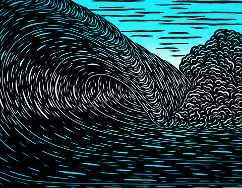 Wave, Wood Block Print, Hawaii, Steven Kean, Printmaker, Oahu