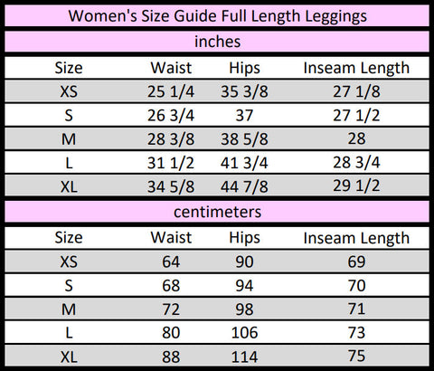 Womens size guide cash money USA colors full length leggings best womens leggings from HeroicU