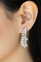 Frond Fairytale - White rhinestone leaf post earrings - Paparazzi