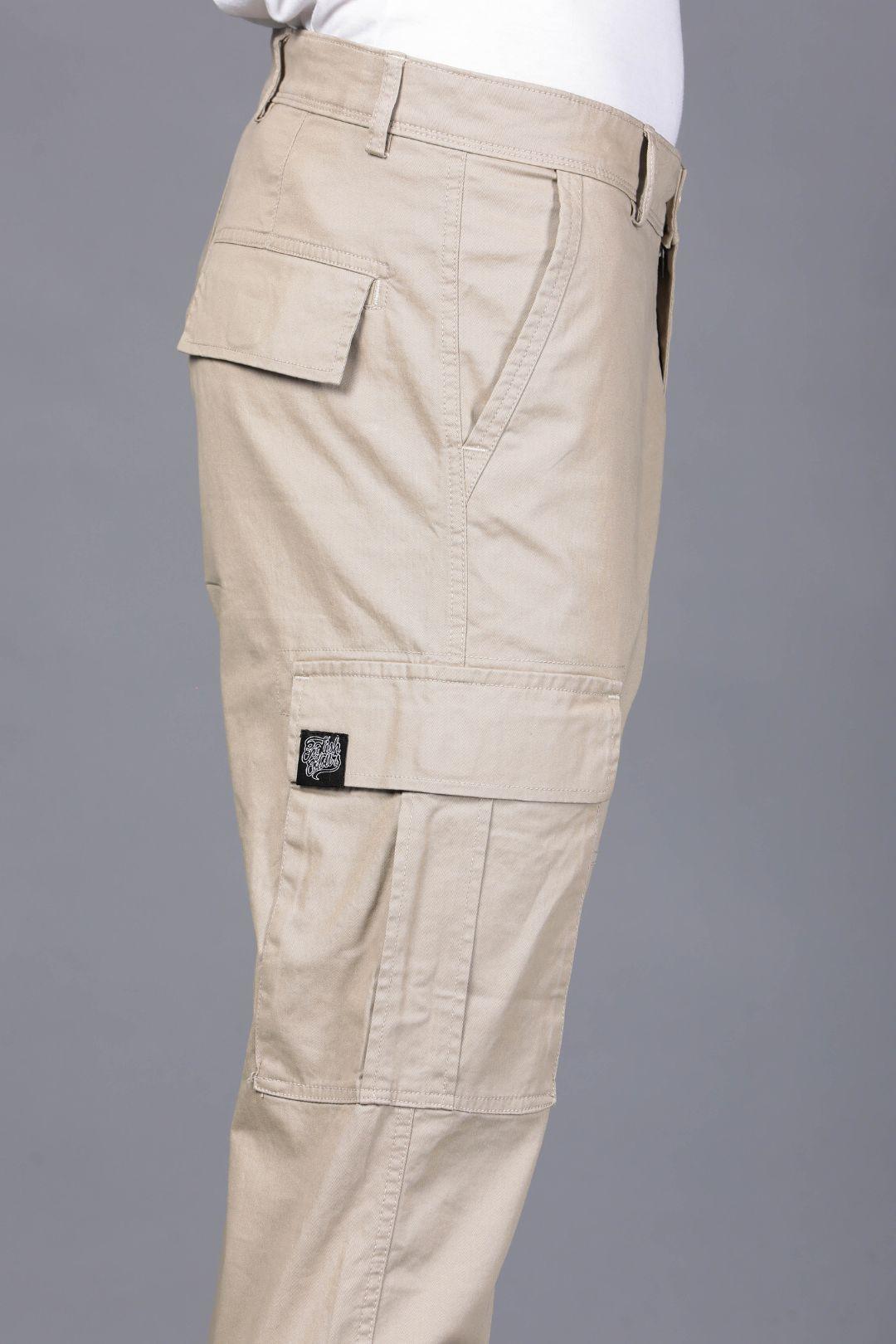 Ecru Stretch Cargo Pants