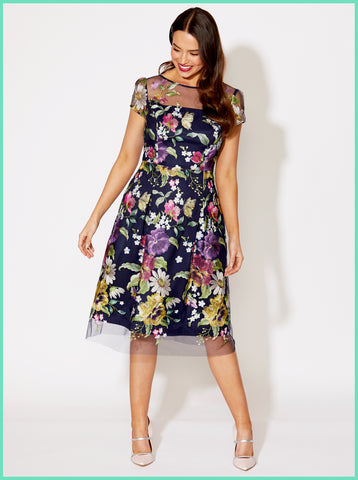 Hannah Navy Floral A-Line Dress