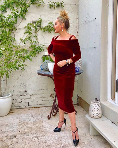 Ruby Velour Cold Shoulder Dress