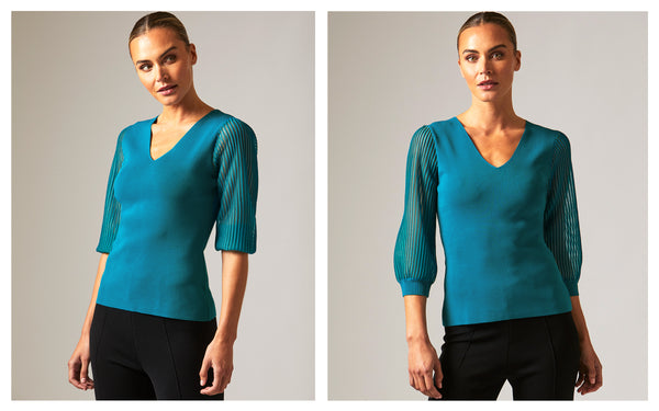 Emilie Teal Sheer Sleeve Top