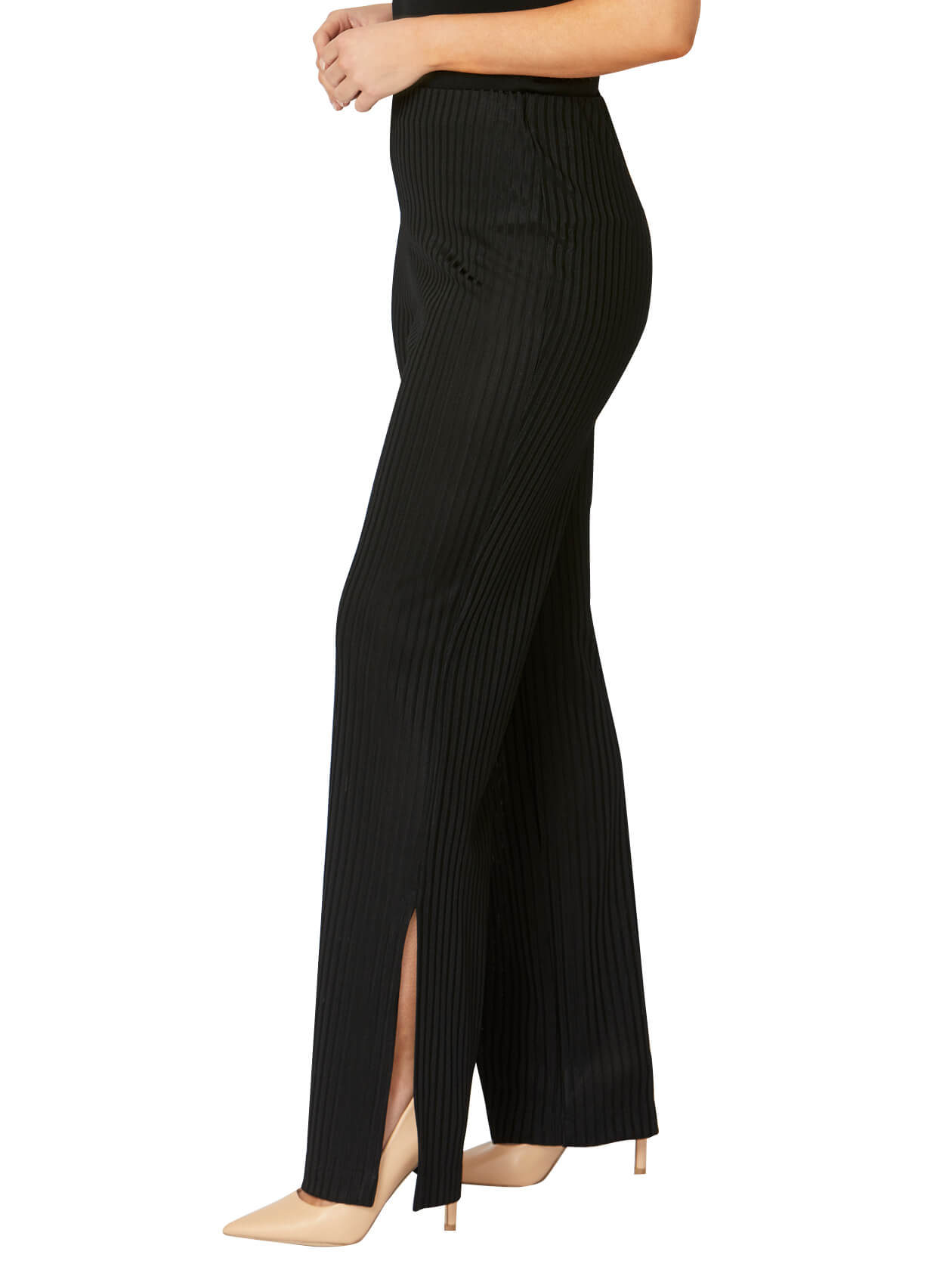 Rib Wide Leg Pant in Black –