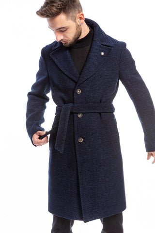 MANUEL RITZ blue mélange waist belt coat