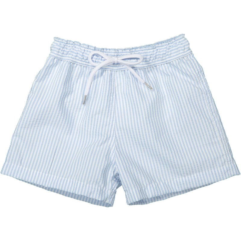 blue striped swim shorts