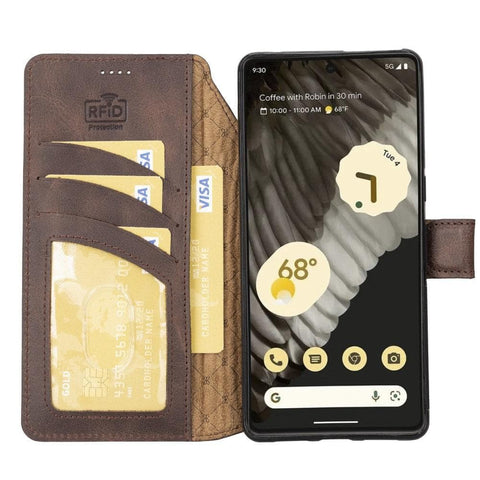 dark brown colored leather wallet for google pixel 7 pro