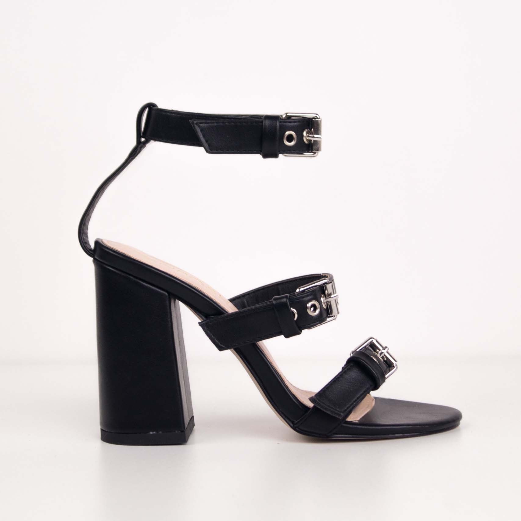 three strap heels black