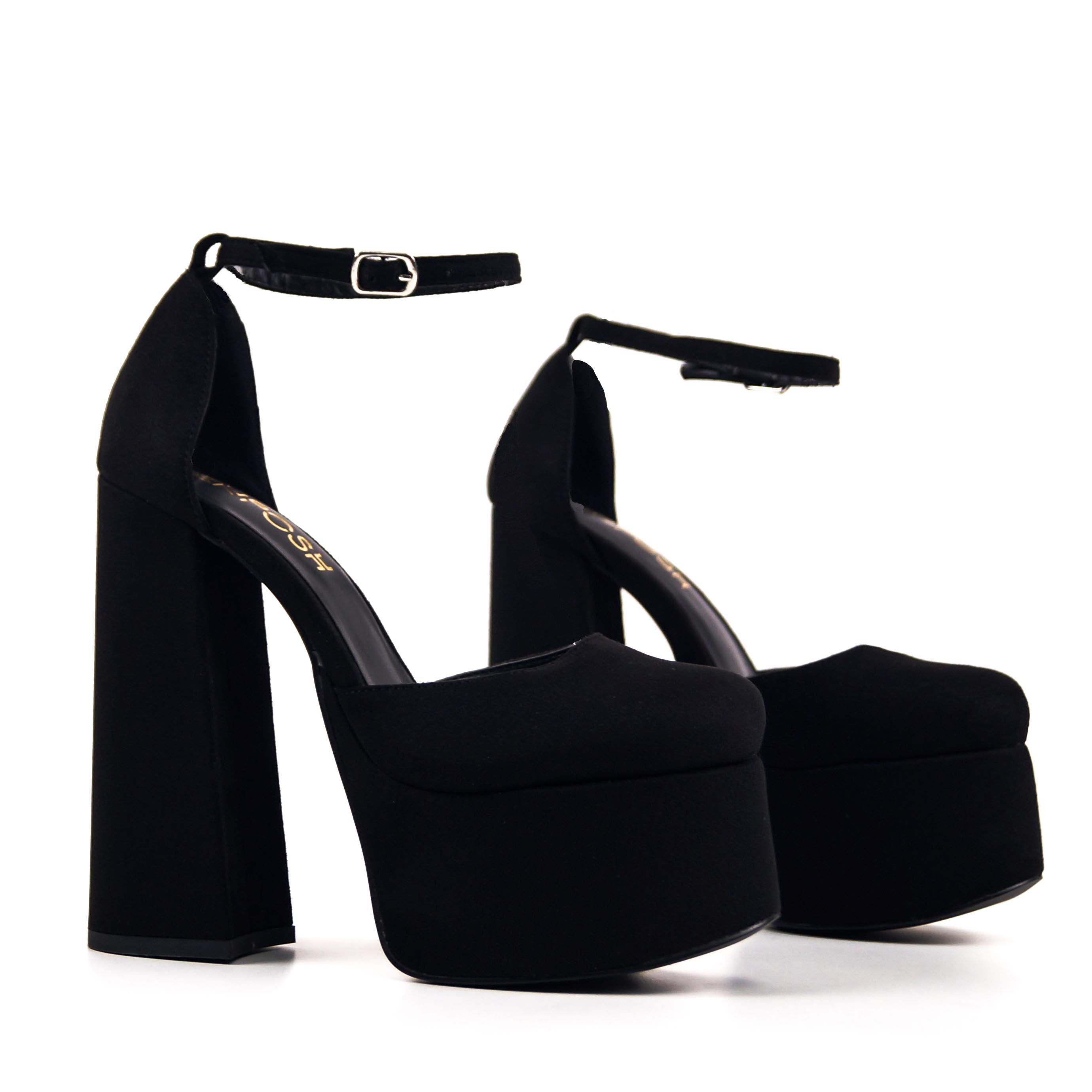 black platform court heels