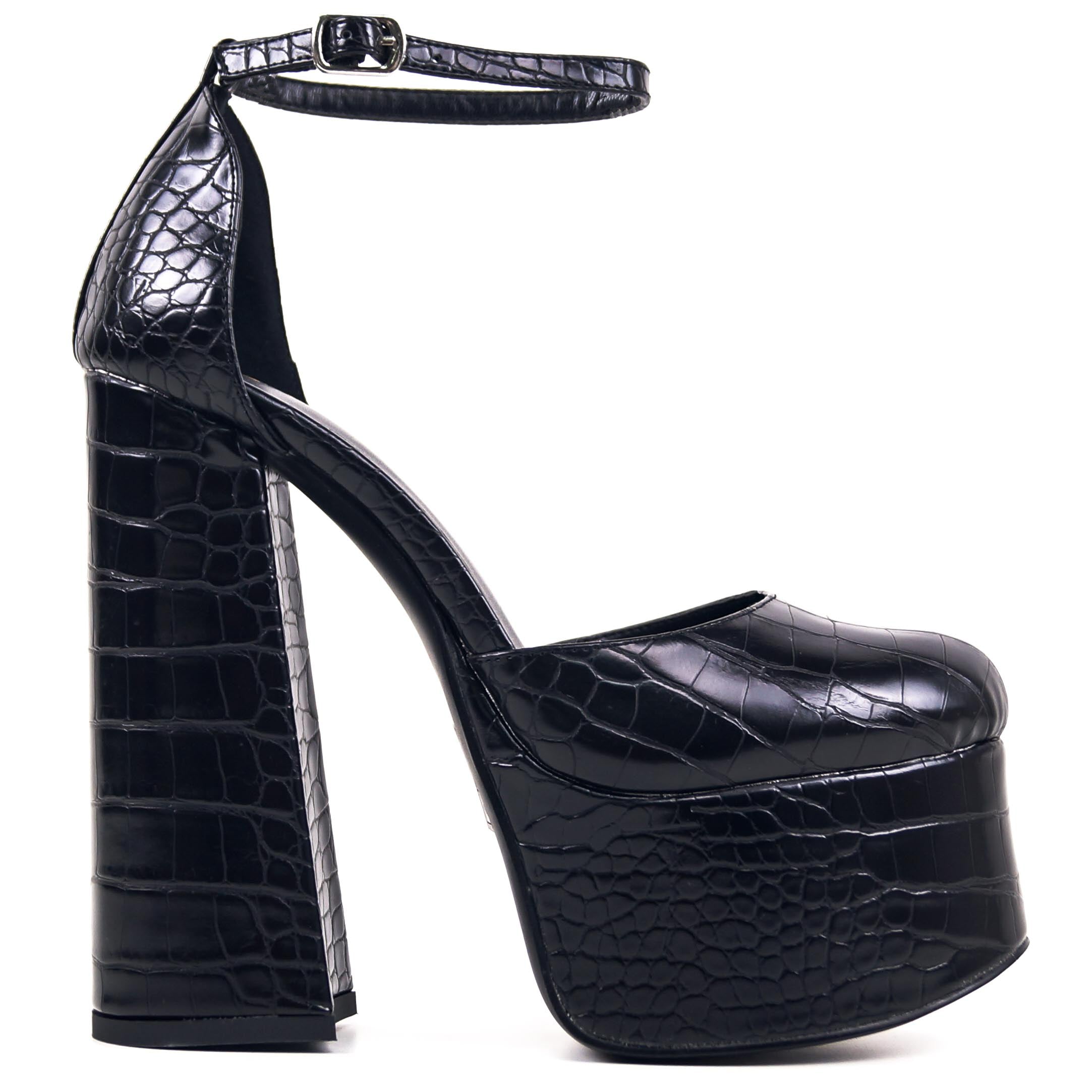 black platform court heels