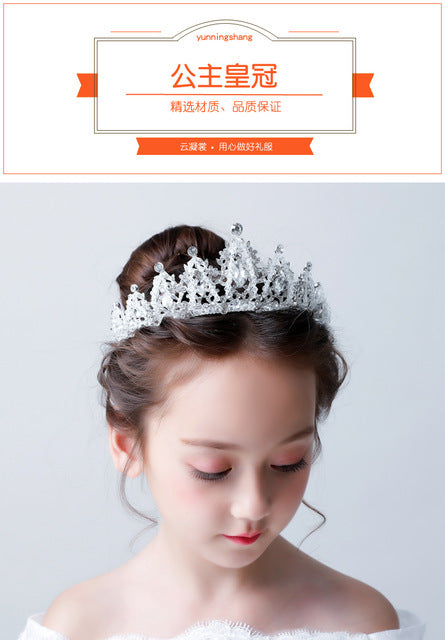 Girls Wedding Tiara Children Flower Girl Crystal Rhinestones Heart Shaped Crown Silver Gold