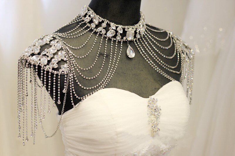 Bridal Beaded Lace Chain Tassel Shoulder Chain Jewelry Crystal