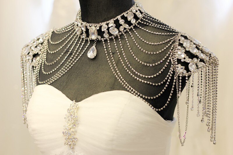 Bridal Beaded Lace Chain Tassel Shoulder Chain Jewelry Crystal