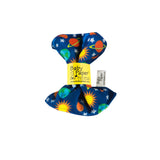Baby Paper is crinkle paper covered in fabric used as a baby toy.  The print Solar has brightly colored space-themed images of the earth, sun, planets, and starts on a blue background.  Toy is wrapped with yellow branded packaging.