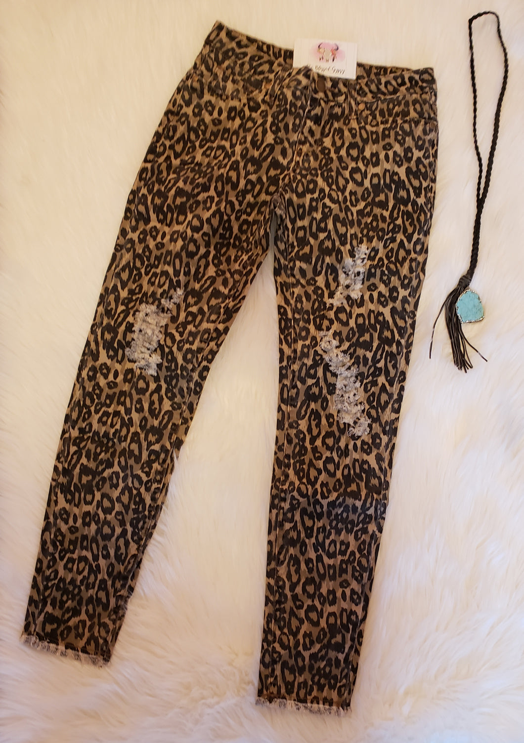 leopard print distressed jeans