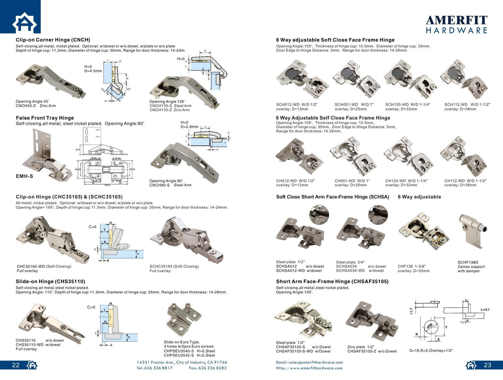 Amerfit hinges with plates soft closing