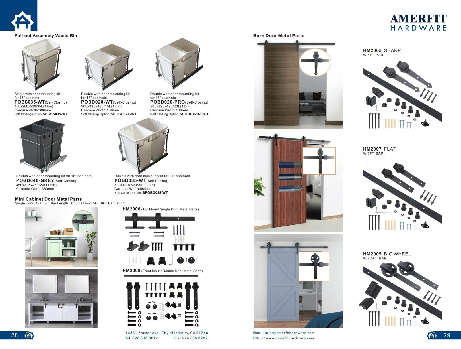 Amerfit pull-out trash bins metal barn doors