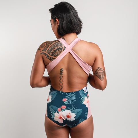 Hakuna Wear Perissa Athletic One Piece Swimsuit - 'Ohi'a Hibiscus