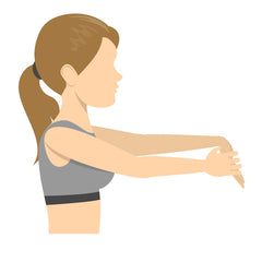 lady stretching arm with a wrist flexor stretch