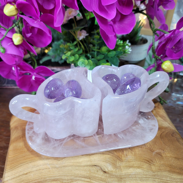 Crystal Tea Cups Natural Gemstones Rose Quartz And Amethyst. Healing  Drinking. Set of 2 Double Glass…See more Crystal Tea Cups Natural Gemstones  Rose