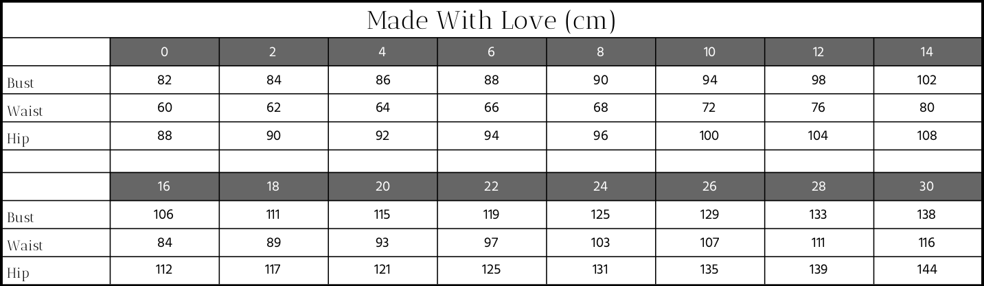 Size Chart – The Dress Bride