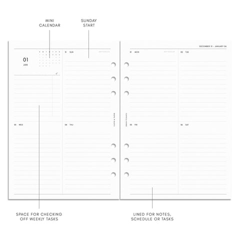 2024 Dated Planner Inserts, Horizontal Weekly, Monday Start