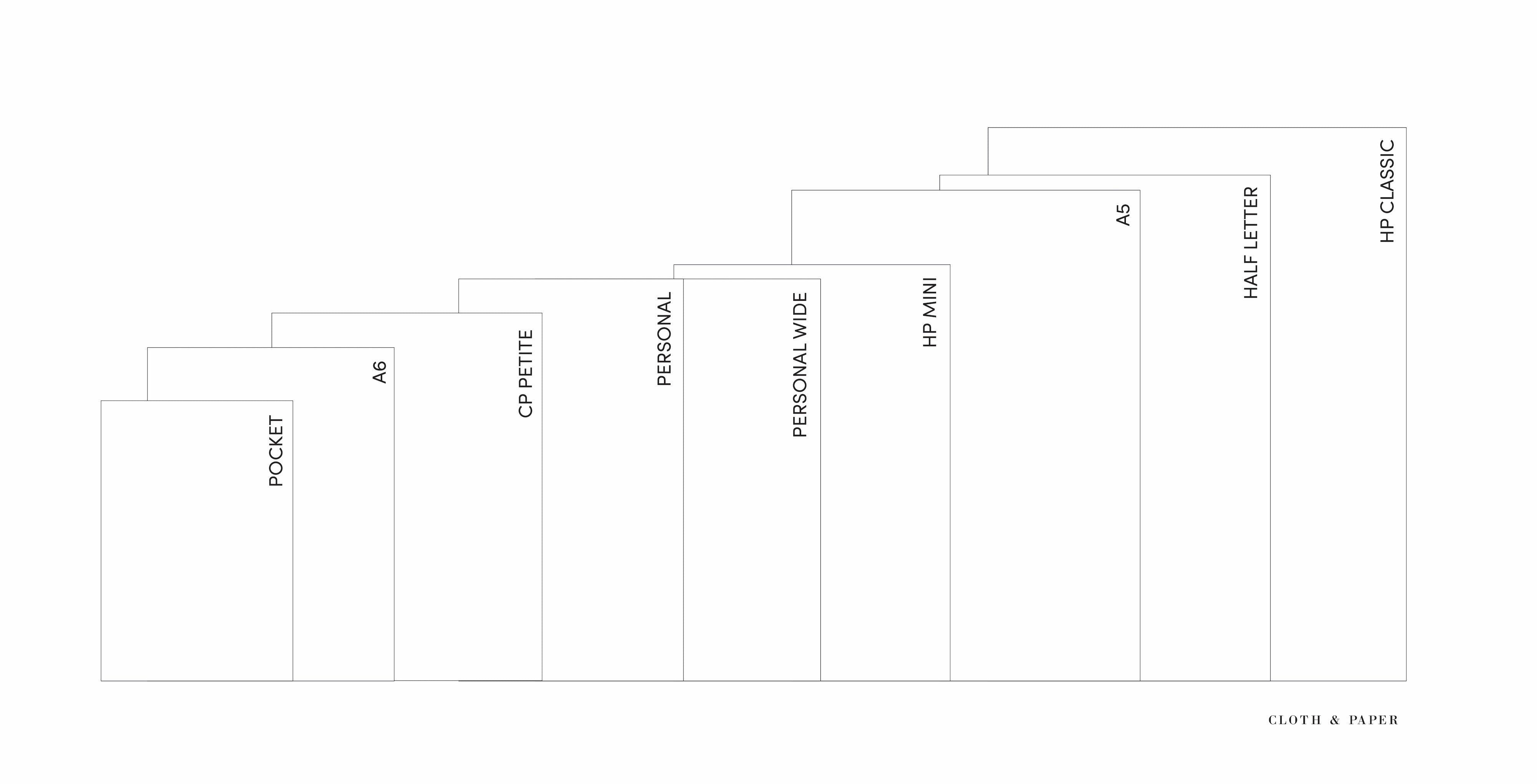 Cloth and Paper available sizes lined up according to height