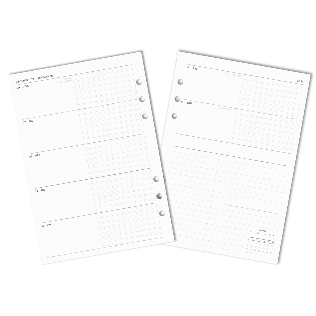 A5 large Size BUNDLE Gold Edge/white Planner Inserts 2023 