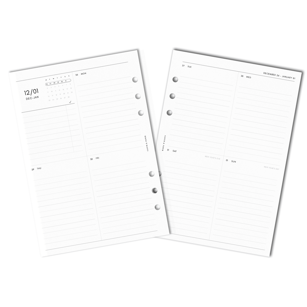 A5 large Size BUNDLE Gold Edge/white Planner Inserts 2023 