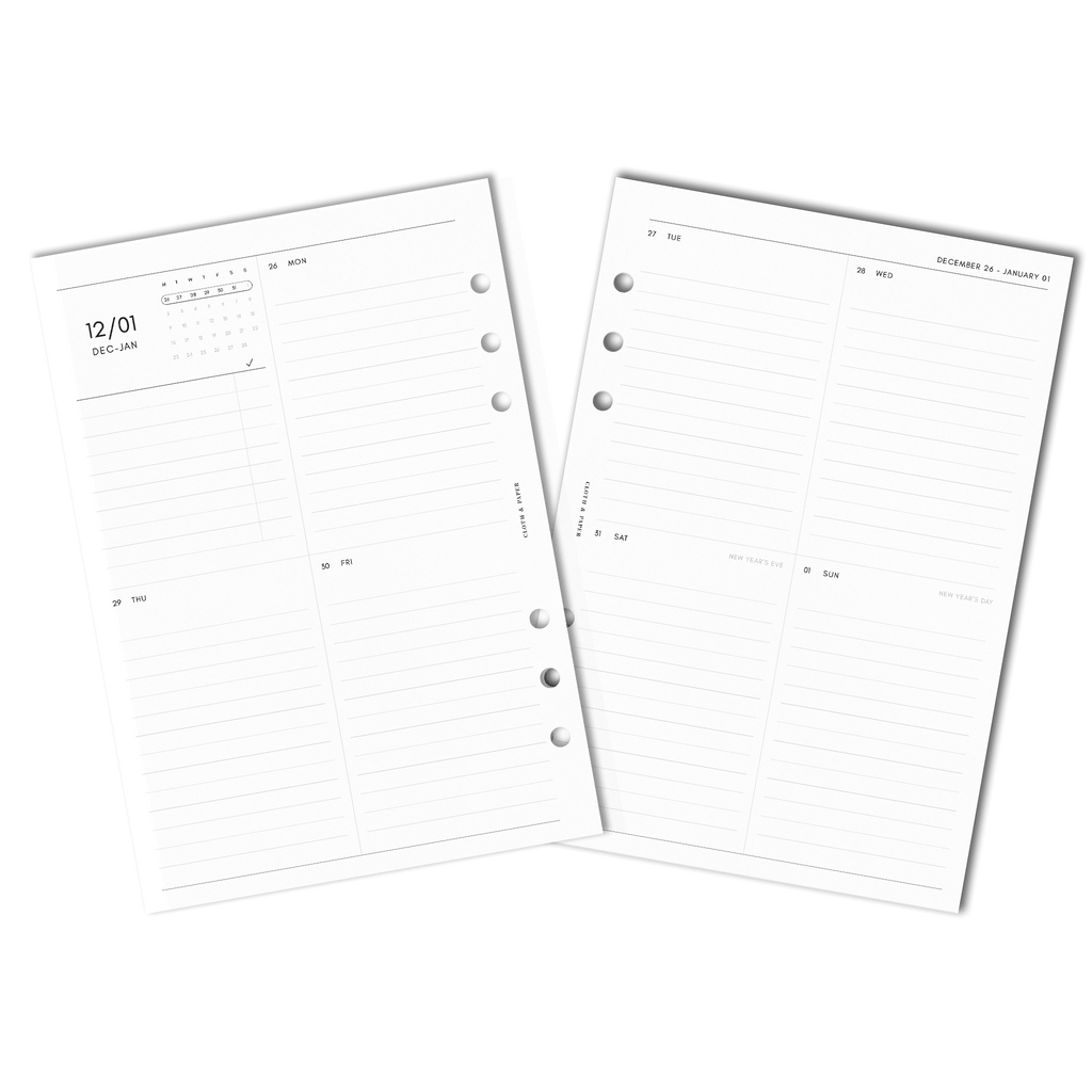 Yearly Dated Week On 2 Page Printed Planner Inserts– Planner Press