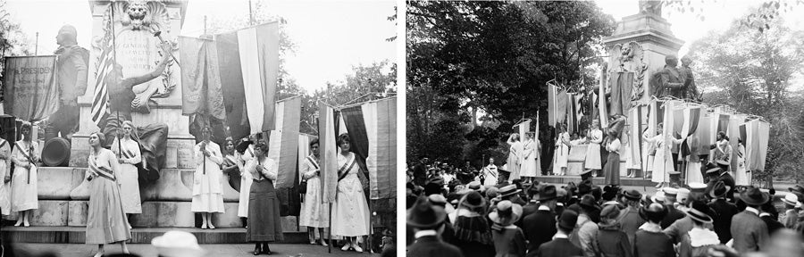 Two views of the demonstration at the Lafayette statue in 1918.