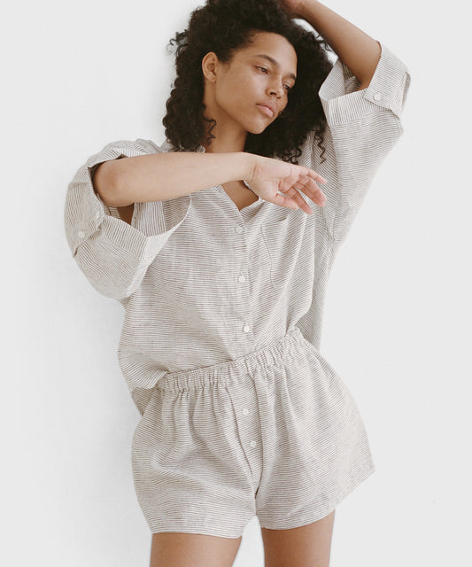 Washed Linen Pajamas - White - Home All