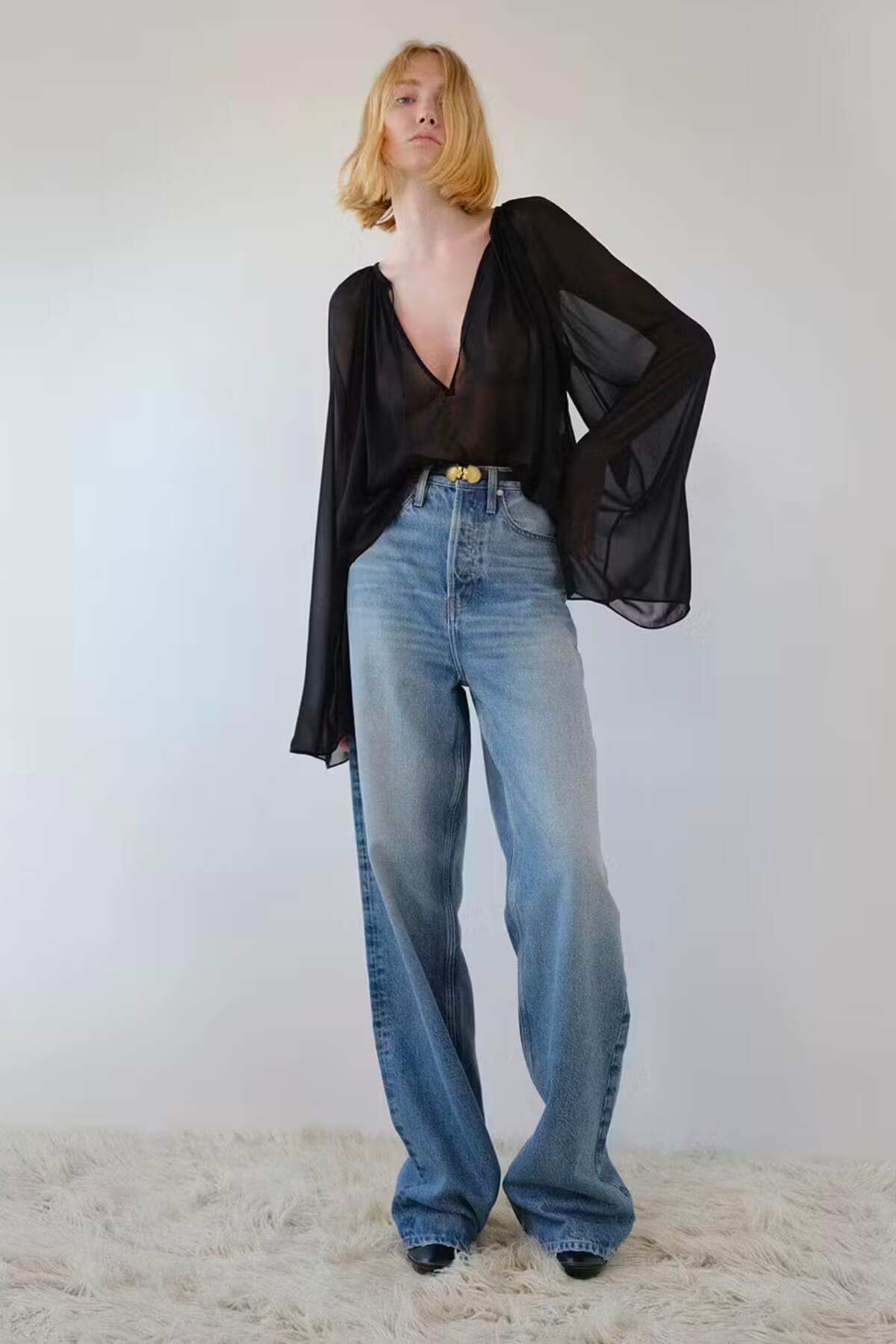 Frame Denim Shirred Blouse - Black