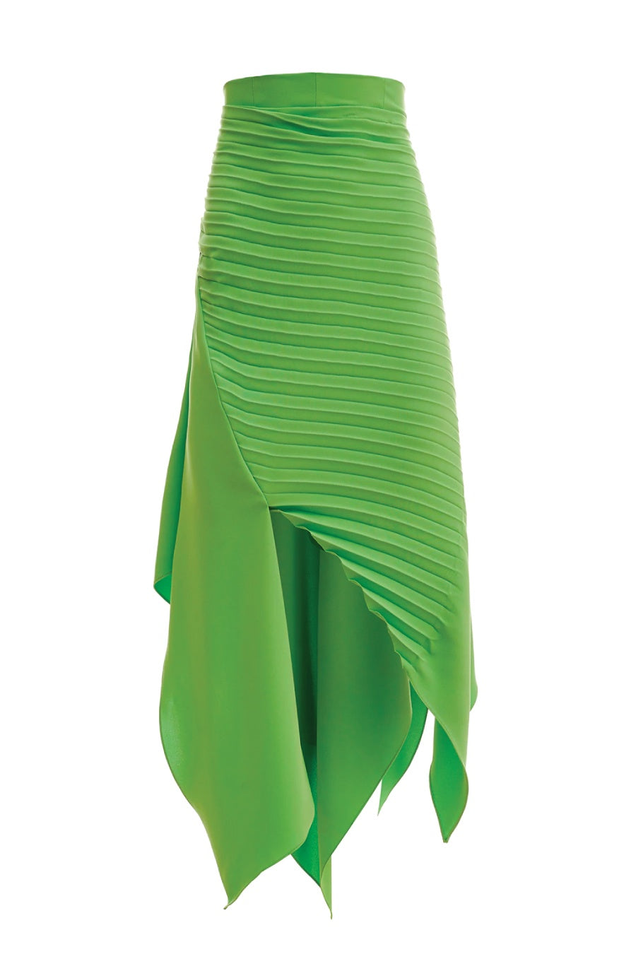 A.W.A.K.E. Mode Asymmetric Diagonal Pleated Skirt - Green