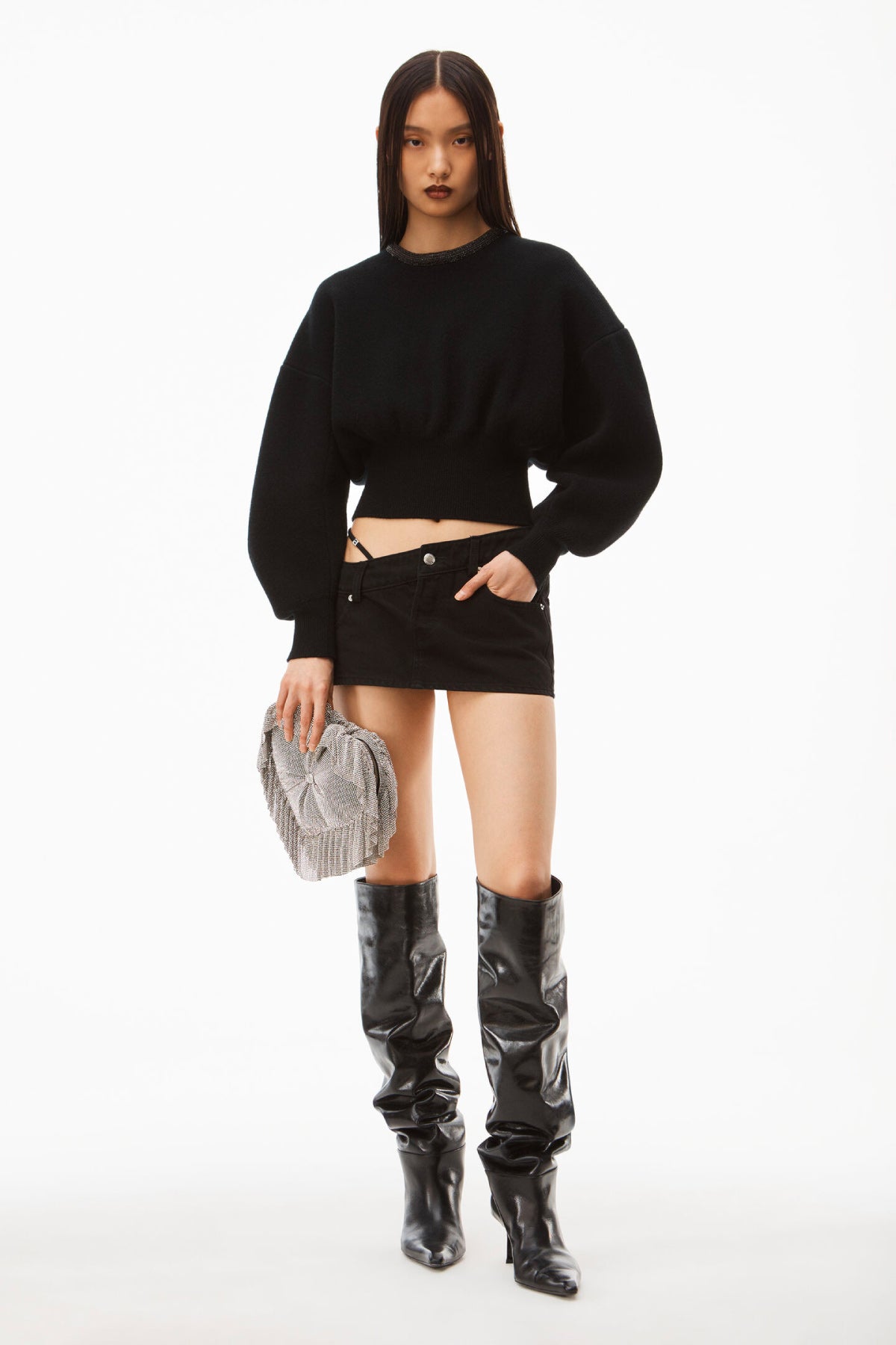 Alexander Wang Crystal Trim Jumper - Black/ Jet