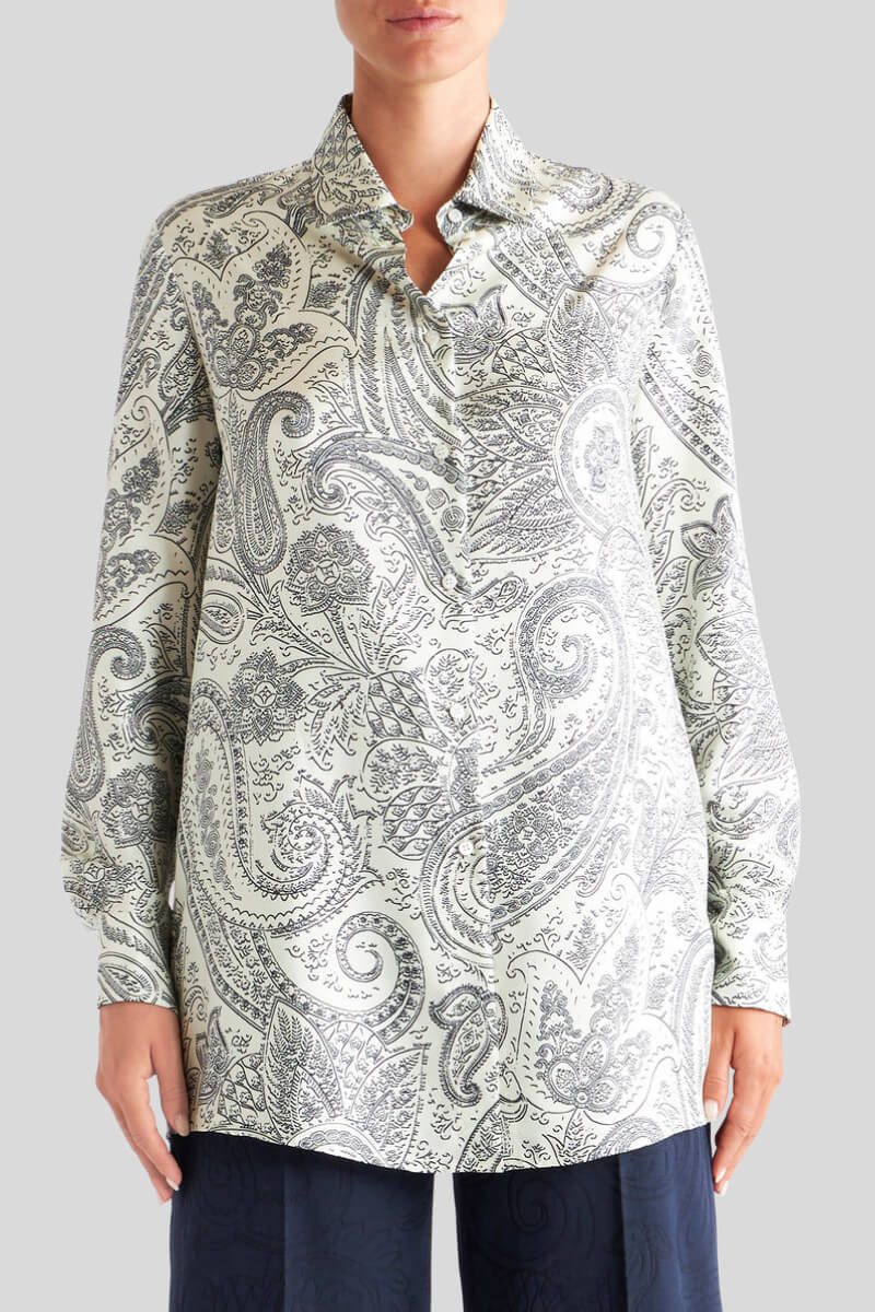 Etro Paisley Print Silk Shirt - Black/ White