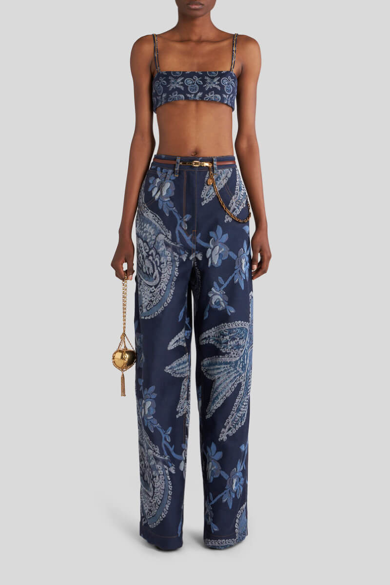 Etro Bird Jacquard Denim Pant - Dark Blue