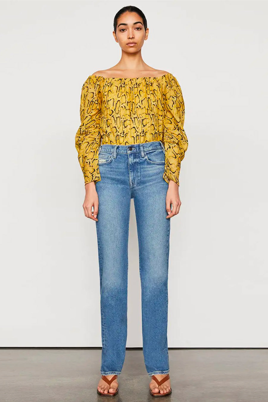 Frame Denim Off Shoulder Billow Top - Python Multi