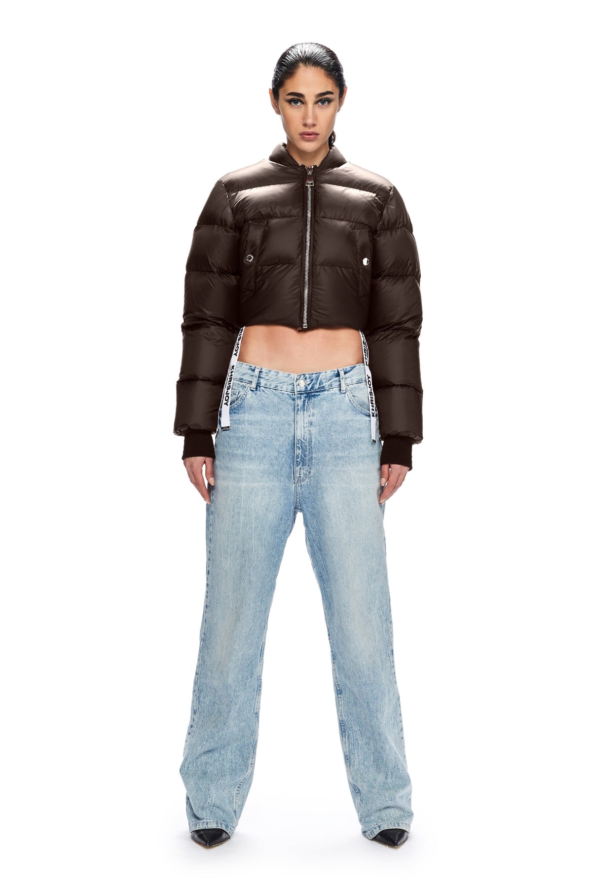 Khrisjoy Puff Cropped Bomber Jacket - Chocolate