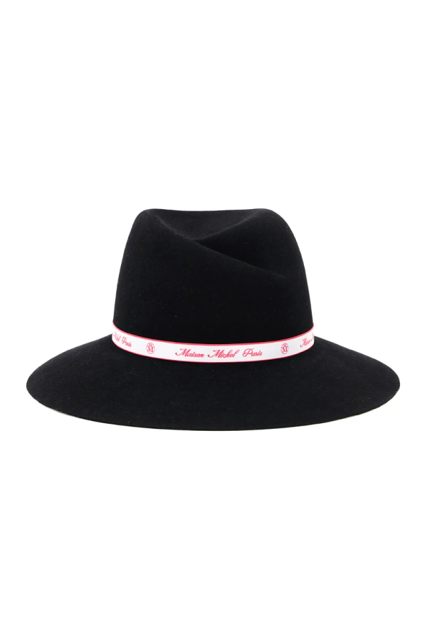 Maison Michel Virginie Neon Pink Logo Felt Hat - Black