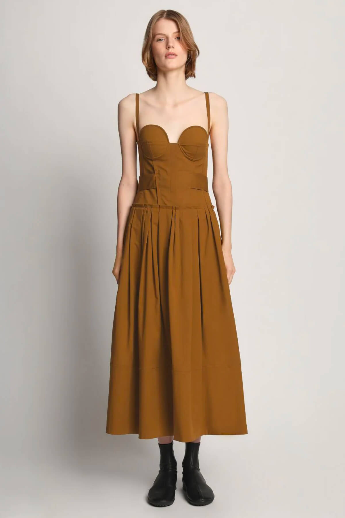 Proenza Schouler Poplin Bustier Midi Dress - Tobacco