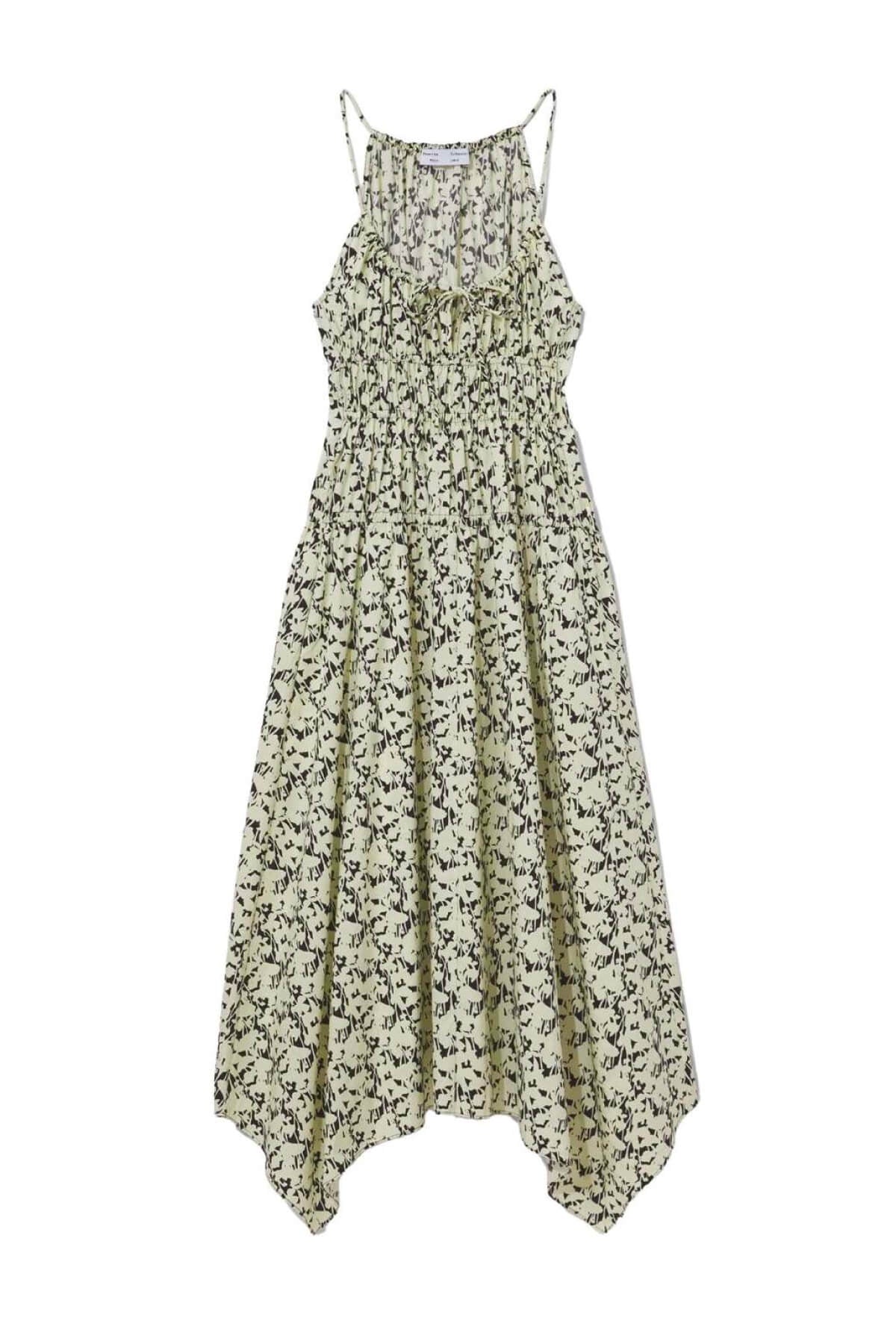 Proenza Schouler White Label Floral Poplin Ruched Dress - Black/ Buttercream