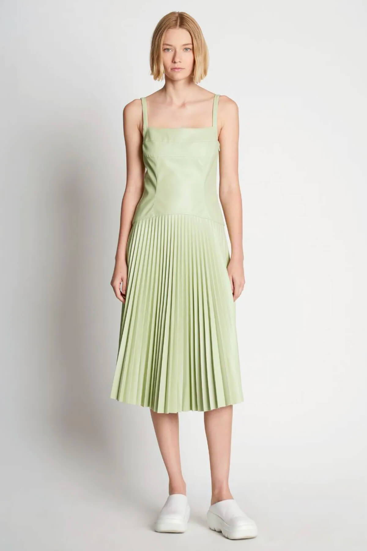 Proenza Schouler White Label Drop Waist Faux Leather Dress - Green Tea