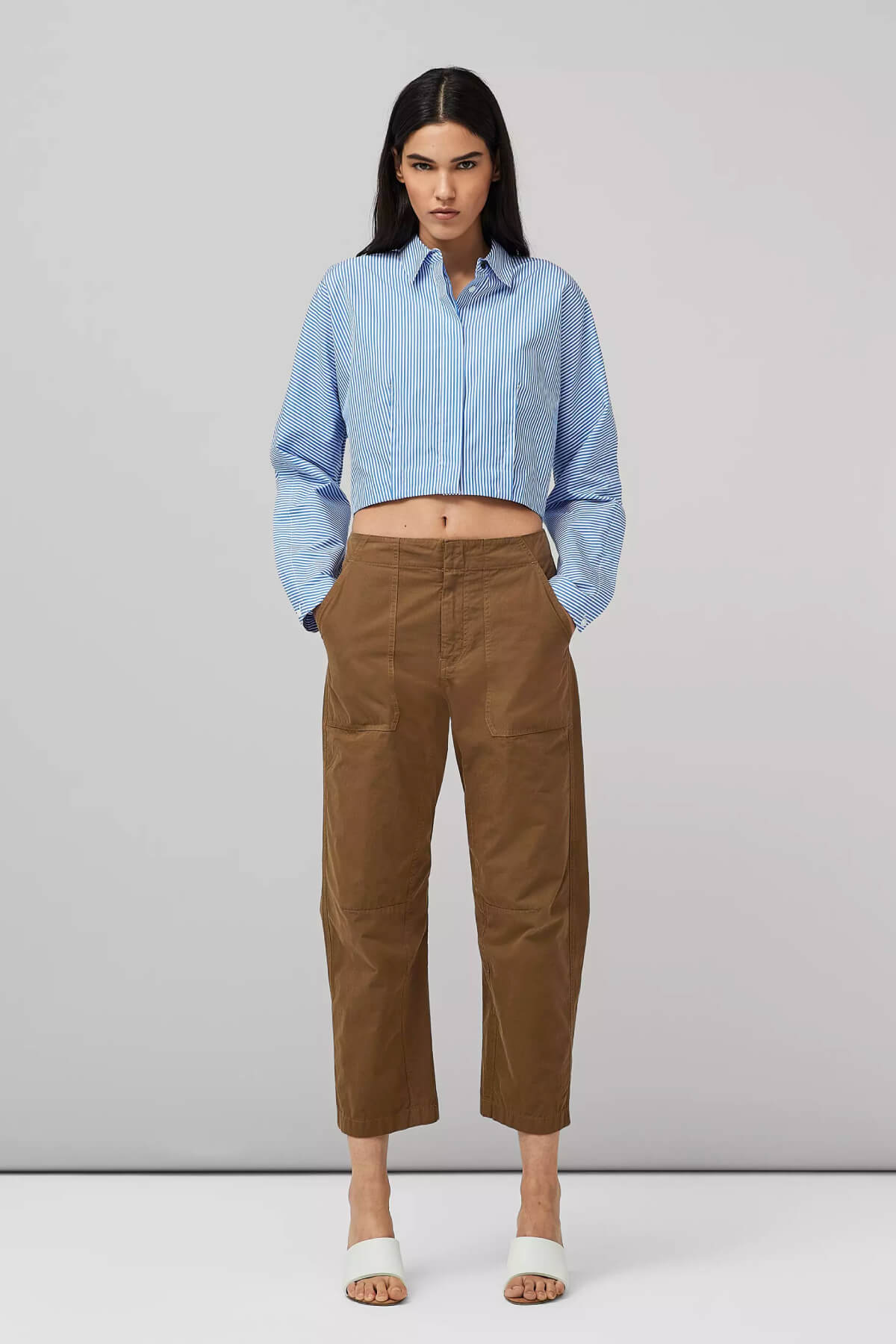 Rag & Bone Morgan Striped Cropped Shirt - Light Blue Stripe