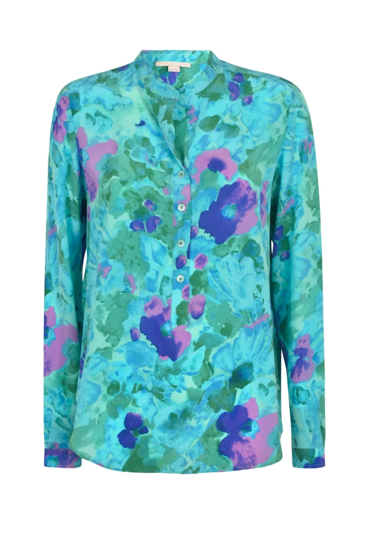 Stella McCartney Collarless Silk Shirt - Blue Multi